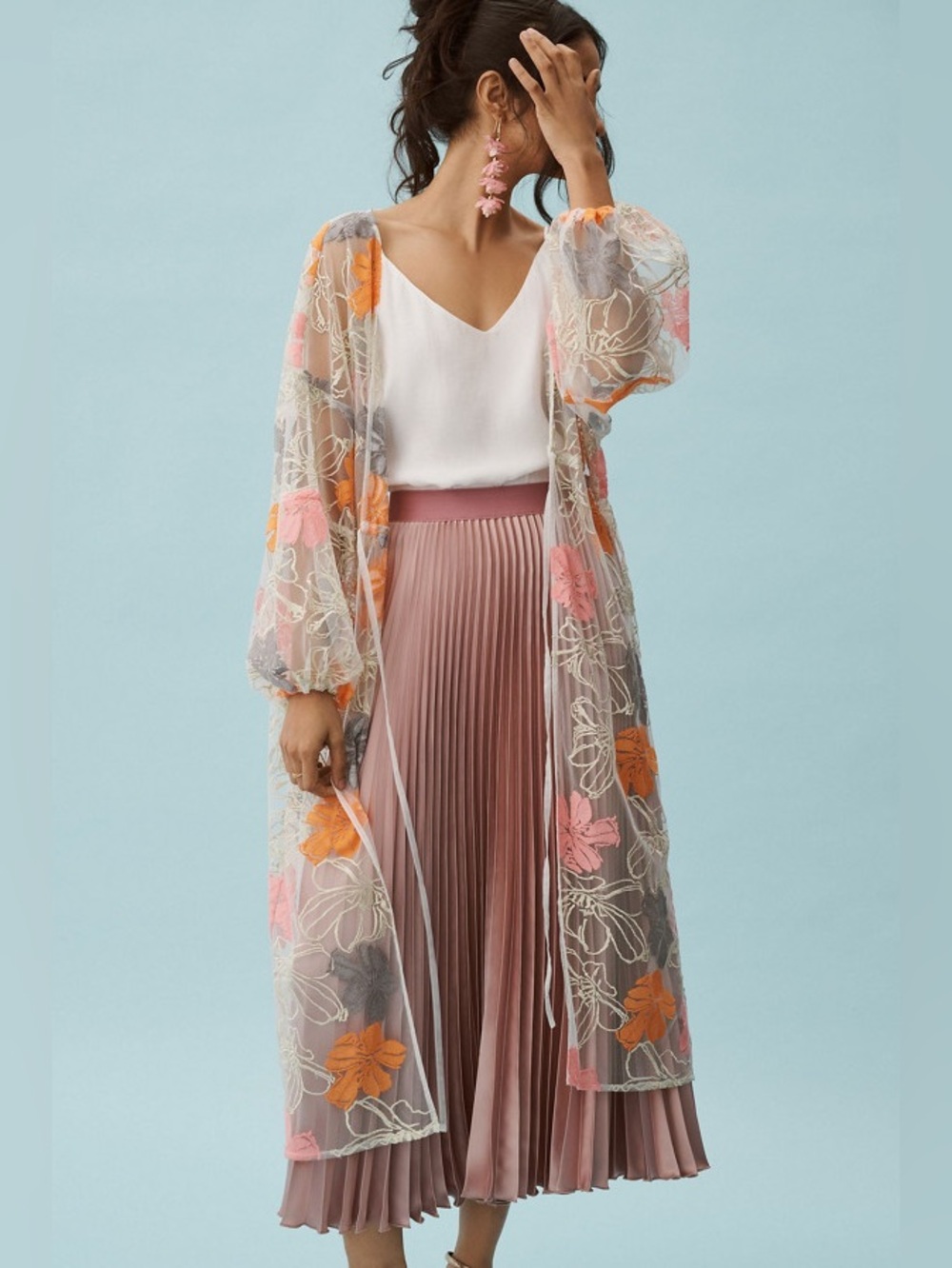 Anthropologie Maeve Floral Shine Tie-Front Kimono OSFM